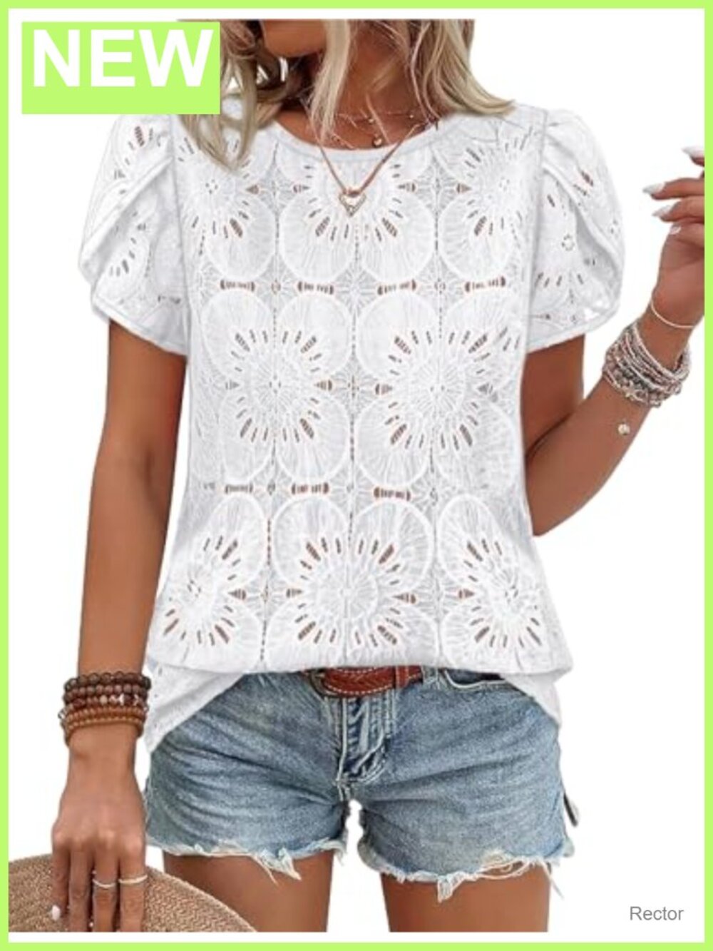 Crochet Lace Boho Blouse Petal Sleeve Dressy Casual Top